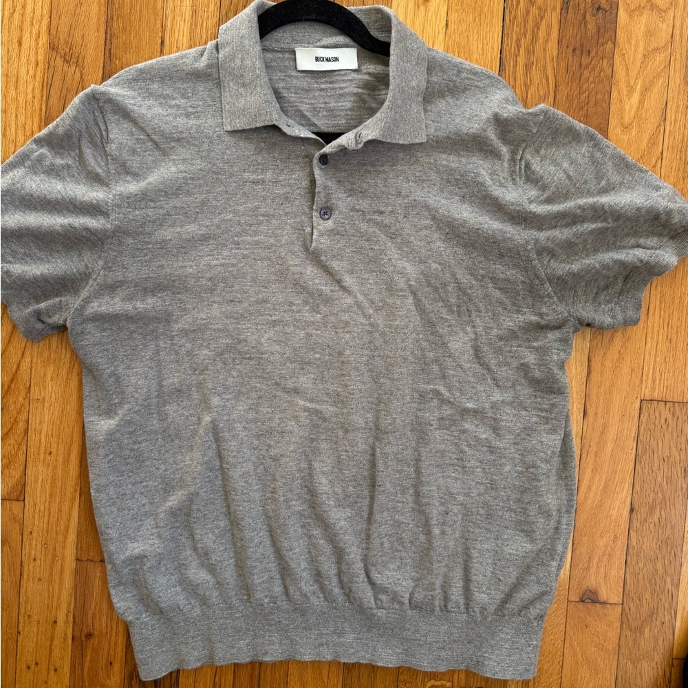 Buck Mason - Heather Grey/Natural - Avalon Knit Polo - size L
